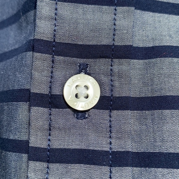 NWOT NAUTICA Classic Fit Vertical Stripe Maritime Navy Short Sleeve Button Down - Picture 10 of 15